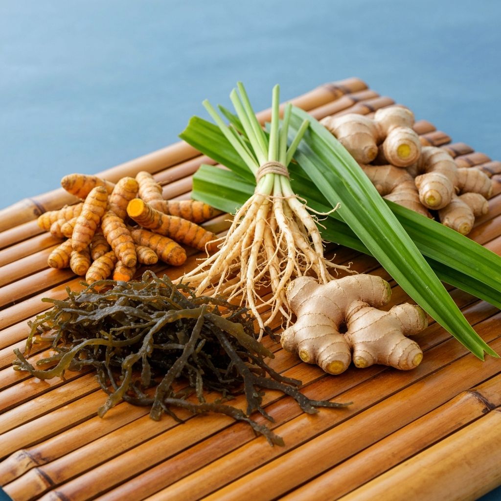 Natural roots and seaweed composition